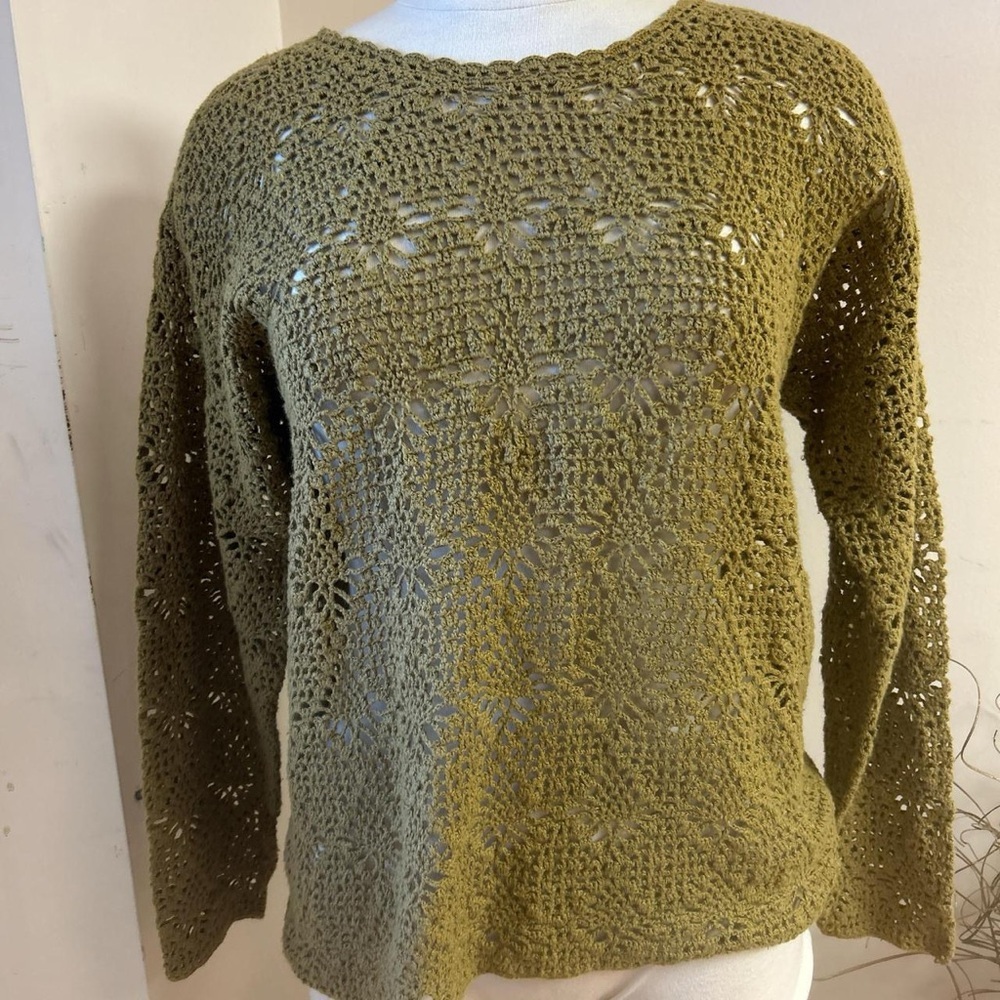 Vintage Forenza whimsical crochet knit green fairy top size M